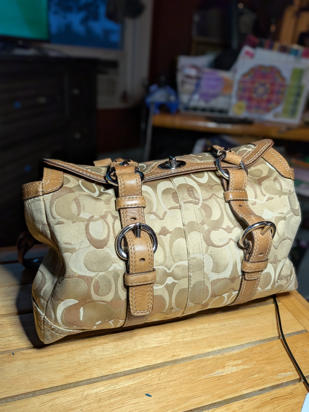 Coach Beige/Tan Signature Canvas Shoulder Bag